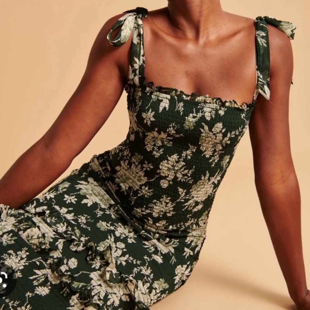 Abercrombie & Fitch Dark Green Floral Midi Dress